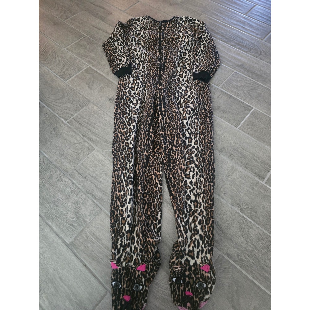 Nick & Nora Womens‎ Leopard Print Footed Pajamas Cat Face One Piece Small